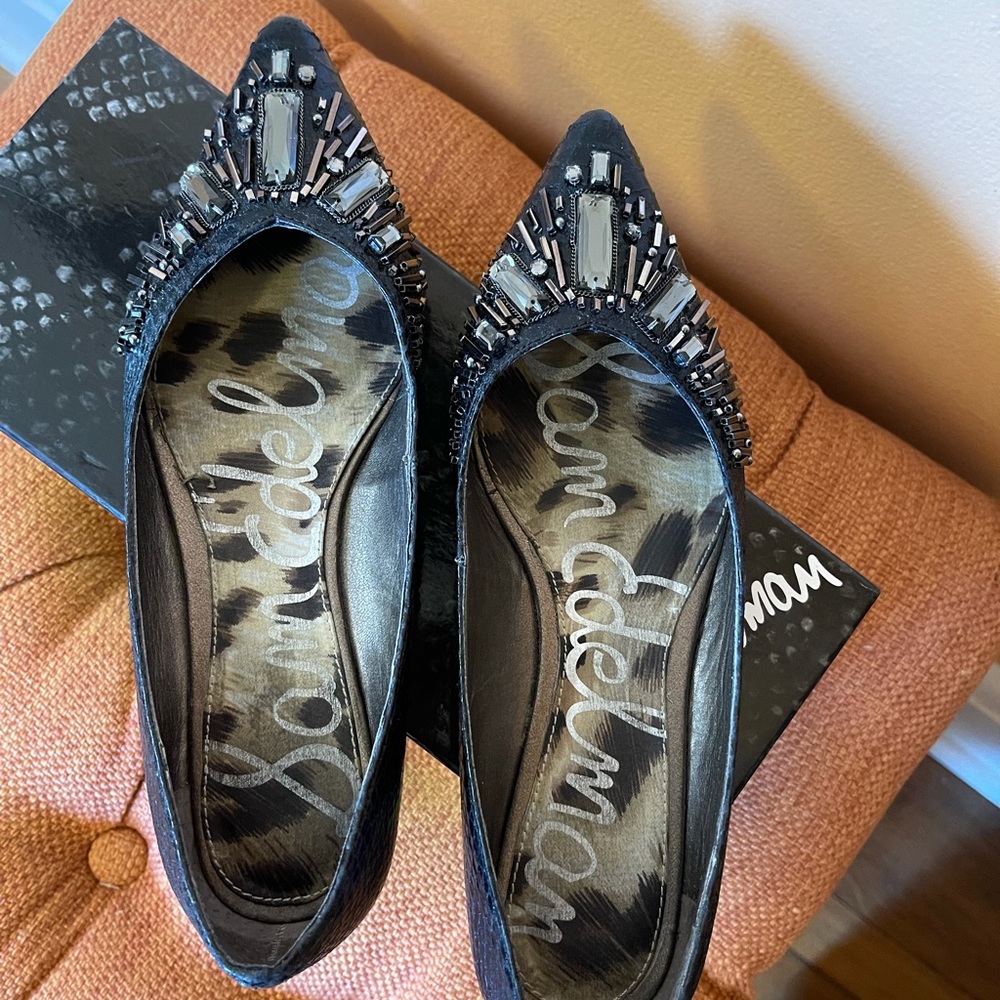 Sam Edelman Black Boa Print Flats w/Embellishments